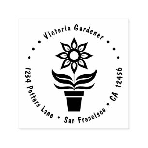 Pretty Potted Plant Gardener Flower Return Address Self-inking Stamp