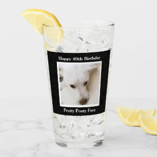 Pretty Pouty Face Cute Dog 40th Birthday Black Glass