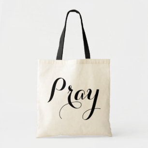 pretty PRAY script lettering - with custom back Tote Bag