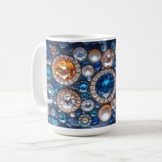 Pretty Precious Gems Diamonds Sapphires Pearls Coffee Mug (Front Left)