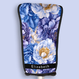 Pretty Pretty Blue Peony Personalised Golf Head Cover