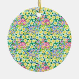 Pretty Primroses Round Ceramic Ornament for Spring