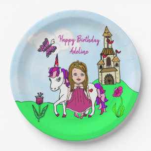 Pretty Princess and Unicorn Birthday Party Paper Plate
