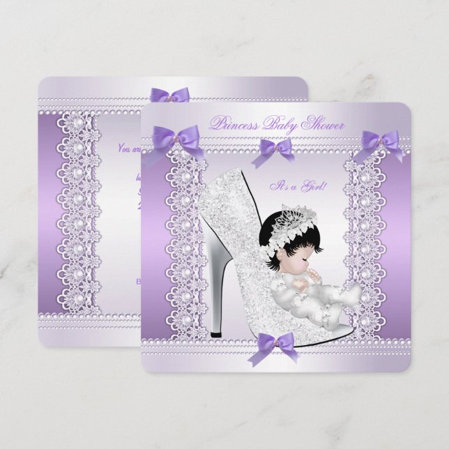 Pretty Princess Baby Shower Cute Girl in Shoe 3 Invitation (Front/Back)