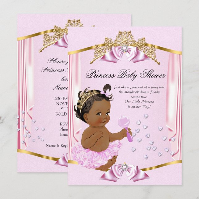 Pretty Princess Baby Shower Pink Gold Ethnic Invitation (Front/Back)
