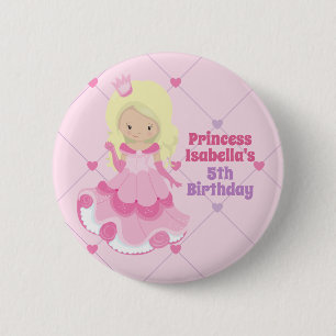 Pretty Princess Birthday Party Girl Custom Pink 6 Cm Round Badge