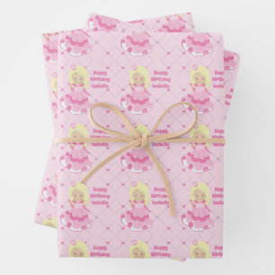 Pretty Princess Birthday Pink Custom Blonde Girls Wrapping Paper Sheet
