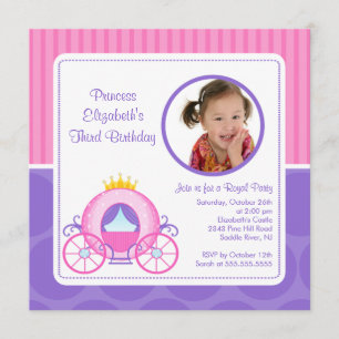 Pretty Princess Carriage Photo Birthday Invitation