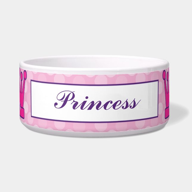 Pretty Princess Crown Personalised Pet Bowls (Front)