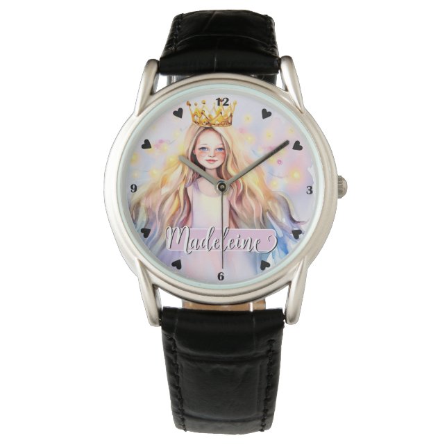 Pretty Princess Girl Rainbow Watercolor Custom  Watch (Front)