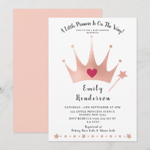 Pretty Princess Gold Crown Pink Baby Shower Invitation