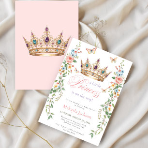 Pretty Princess Gold Crown Pink Floral Baby Shower Invitation