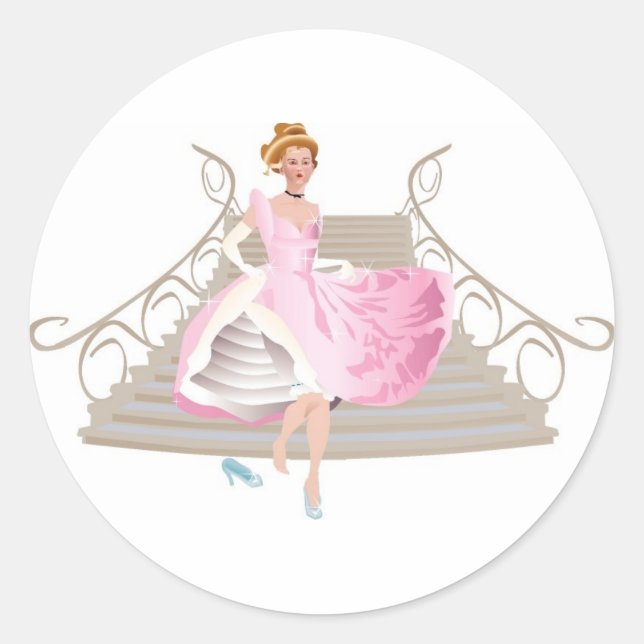 Pretty Princess in a Pink Gown Classic Round Sticker (Front)