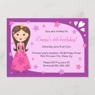 Pretty princess pink purple cute girly birthday invitation