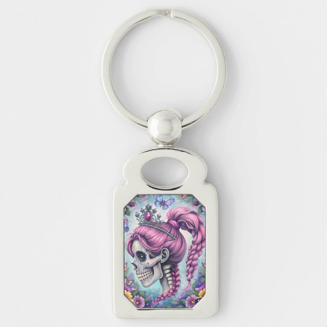 Pretty Princess Skull Metal Keychain (Front)
