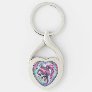 Pretty Princess Skull Metal Keychain