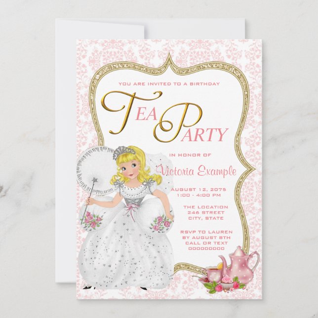 Pretty Princess Tea Party Invitation (Front)