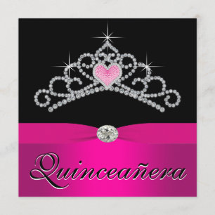 Pretty Princess Tiara Hot Pink Quinceanera Invitation