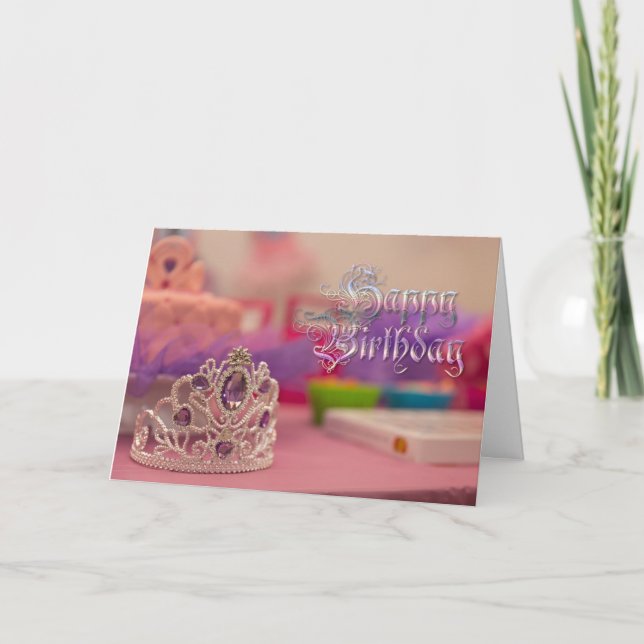 Pretty Princess Tiara Pink Purple Birthday Card (Front)