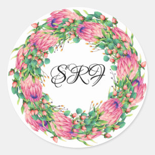 Pretty Protea Wreath Monogram Sticker