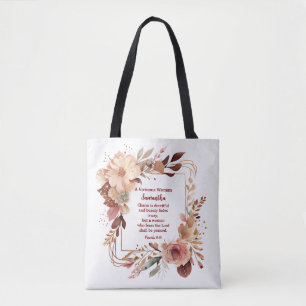 Pretty Proverbs 31 Woman Personalised Christian Tote Bag