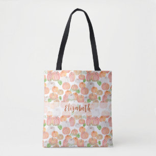 Pretty Pumpkin Custom Name Autumn Tote Bag
