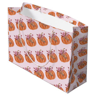 Pretty Pumpkin Floral Girly Pink Birthday Large Gift Bag