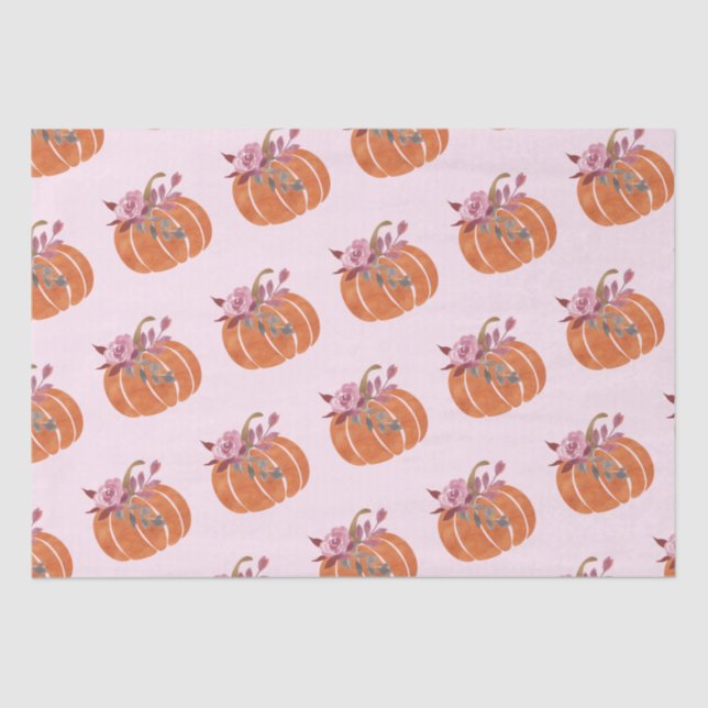 Pretty Pumpkin Floral Girly Pink Birthday   Tissue Paper (Front)