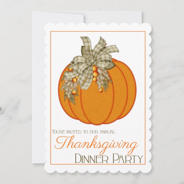 Pretty Pumpkin Thanksgiving dinner party invite 18 (Front)