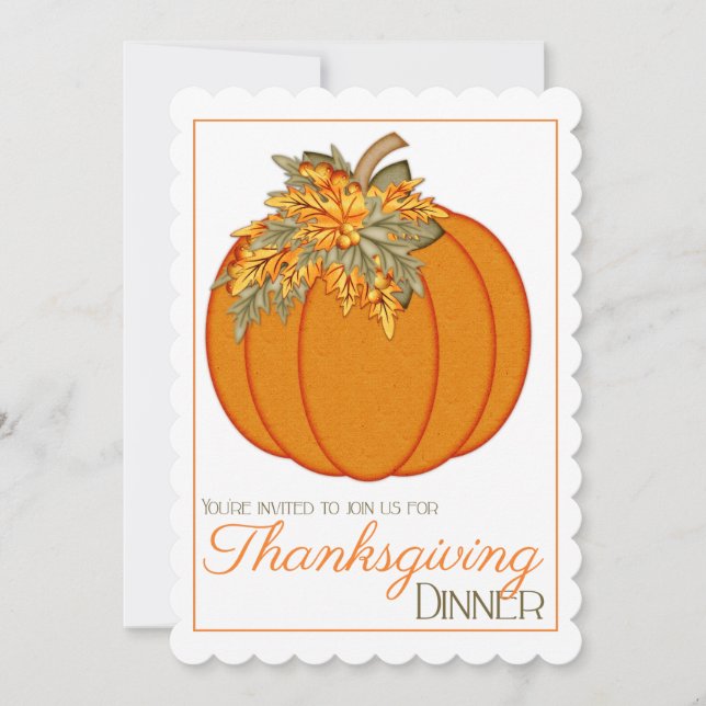 Pretty Pumpkin Thanksgiving dinner party invite 19 (Front)