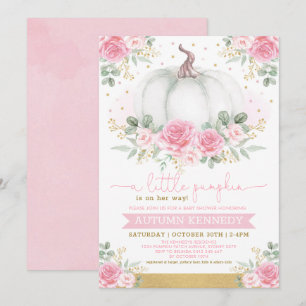 Pretty Pumpkin Watercolor Pink Floral Baby Shower Invitation