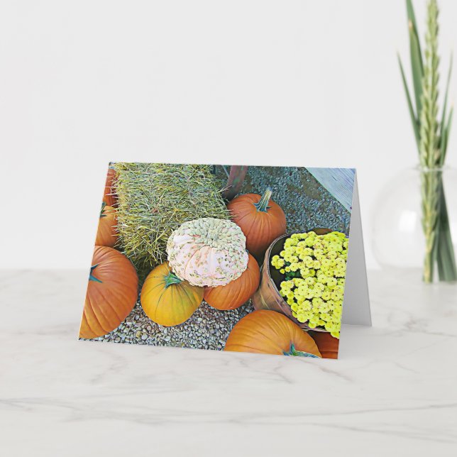 Pretty Pumpkins and Flowers Halloween Fall Card (Front)