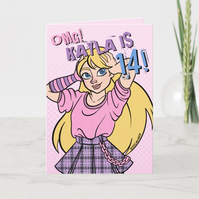 Pretty Punk Teen Girl Pink 14th Birthday Card (Front)