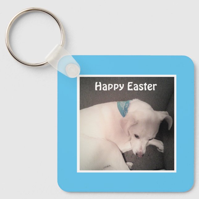 Pretty Puppy Dog Resting Peacefully Easter Gift Key Ring (Front)
