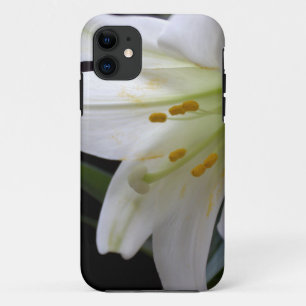 Pretty, pure white Easter lily flower in black iPhone 11 Case