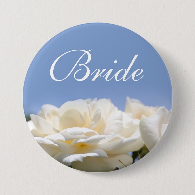 Pretty pure white rose flower bride wedding button (Front)