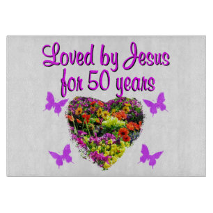 PRETTY PURPLE 50TH BIRTHDAY DESIGN CUTTING BOARD