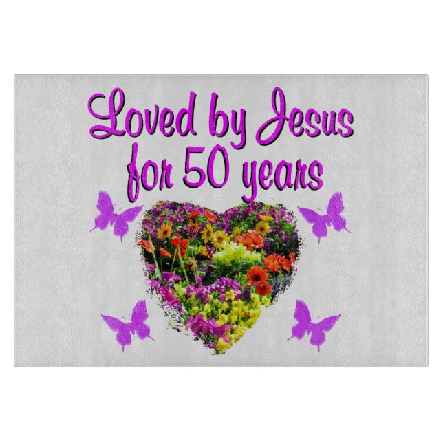 PRETTY PURPLE 50TH BIRTHDAY DESIGN CUTTING BOARD (Front)