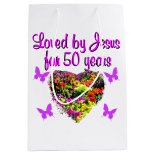 PRETTY PURPLE 50TH BIRTHDAY DESIGN MEDIUM GIFT BAG