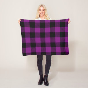 Pretty Purple and Black Buffalo Check Fleece Blanket