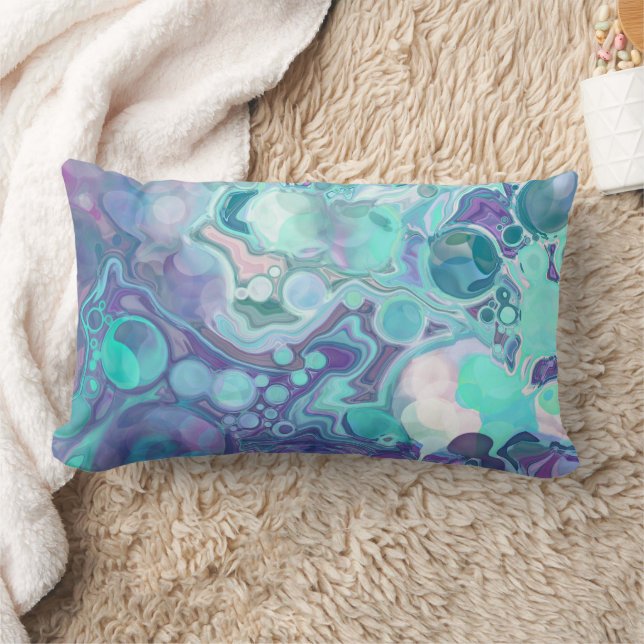 Pretty Purple and Blue Abstract Faux Marble Lumbar Cushion (Blanket)