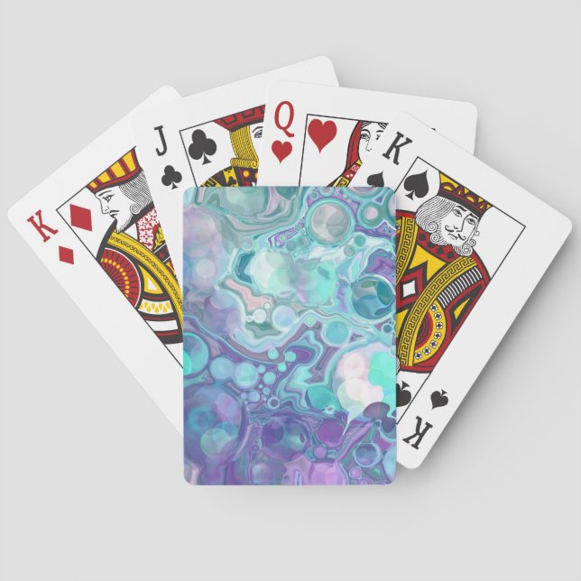 Pretty Purple and Blue Abstract Faux Marble Playing Cards (Back)