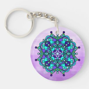 Pretty Purple and Blue Mandala  Key Ring