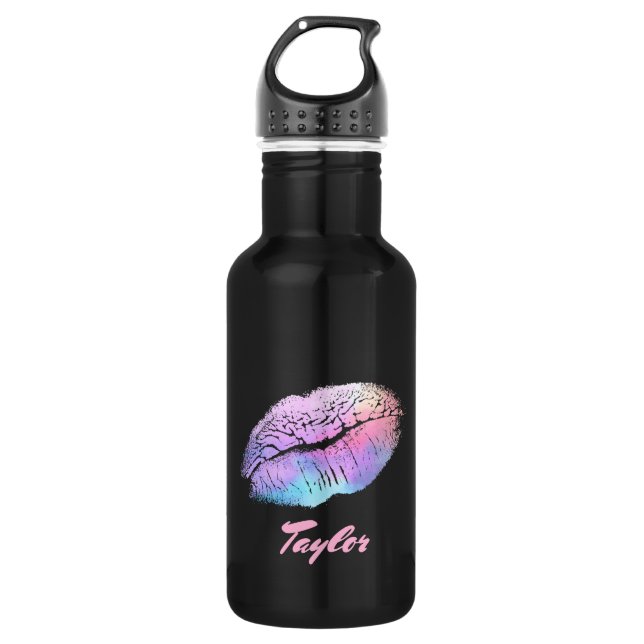 Pretty Purple and Blue Neon Lips Kiss 532 Ml Water Bottle (Front)