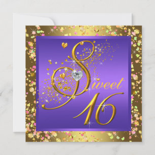 Pretty Purple and Gold Sweet Sixteen Party Invitation