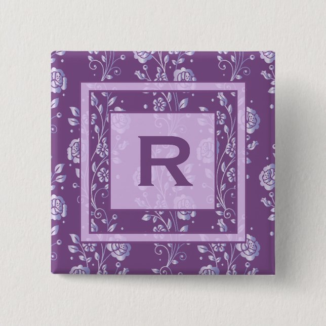 Pretty Purple and Lilac Floral Monogram 15 Cm Square Badge (Front)