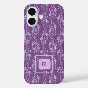 Pretty Purple and Lilac Floral Monogram iPhone 16 Case