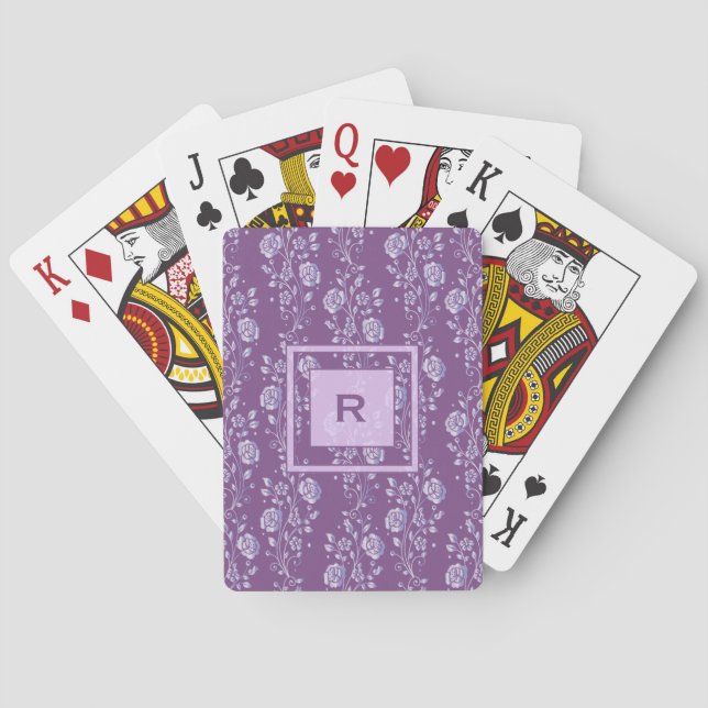 Pretty Purple and Lilac Floral Monogram Playing Cards (Back)