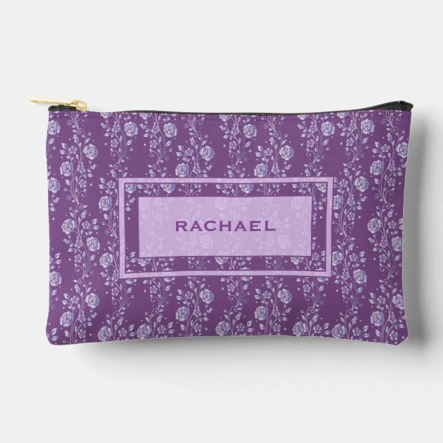 Pretty Purple and Lilac Floral Personalised Accessory Pouch (Front)