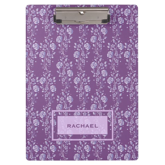 Pretty Purple and Lilac Floral Personalised Clipboard (Front)